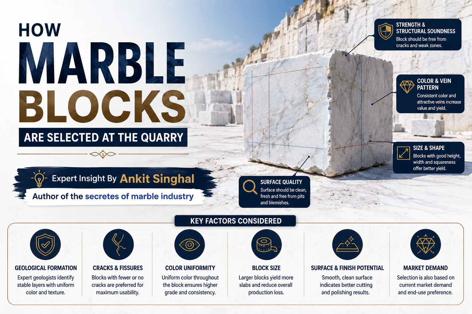 You are currently viewing How Marble Blocks Are Selected at the Quarry: A Complete Guide to Quality Stone Selection