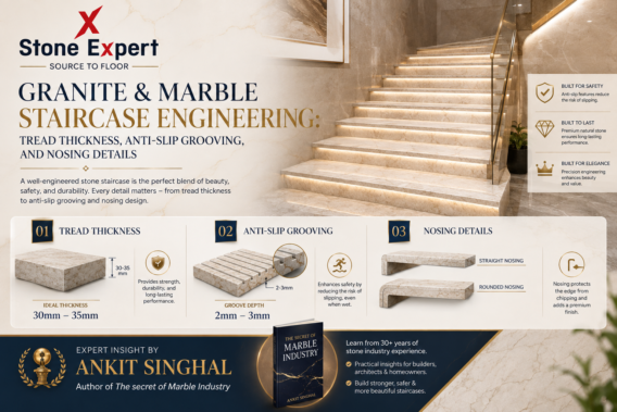 Granite & Marble Staircase Engineering: Tread Thickness, Anti-Slip Grooving, and Nosing Details