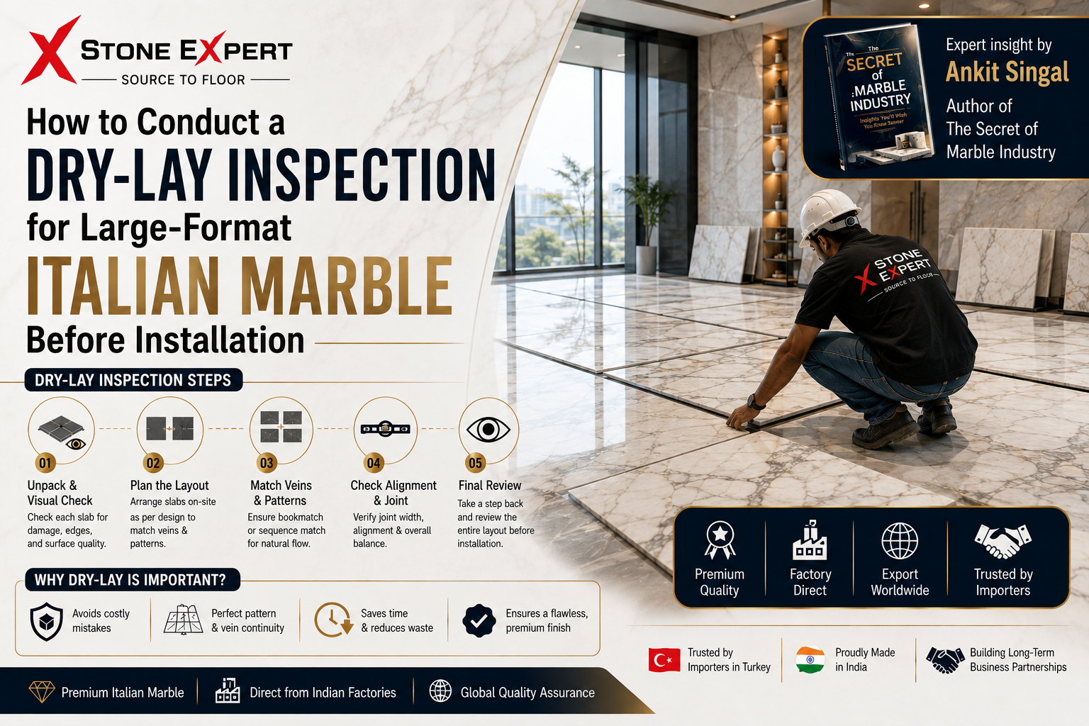 You are currently viewing How to Conduct a Dry-Lay Inspection for Large-Format Italian Marble Before Installation